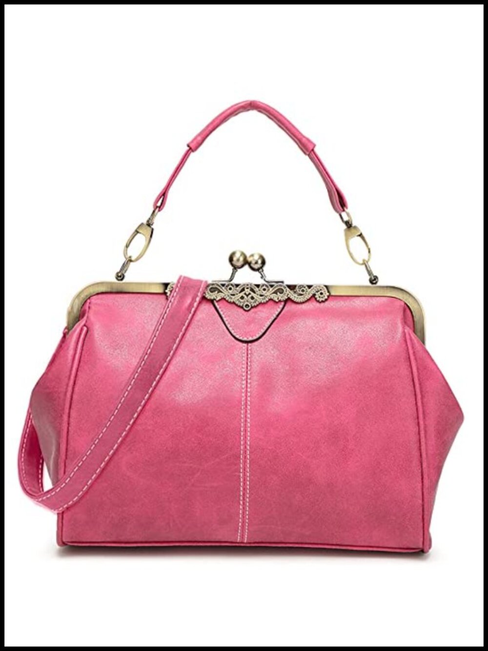 Frosted Leather Satchel Handbag with Magnetic Buckle, Medium Tote Shoulder Bag